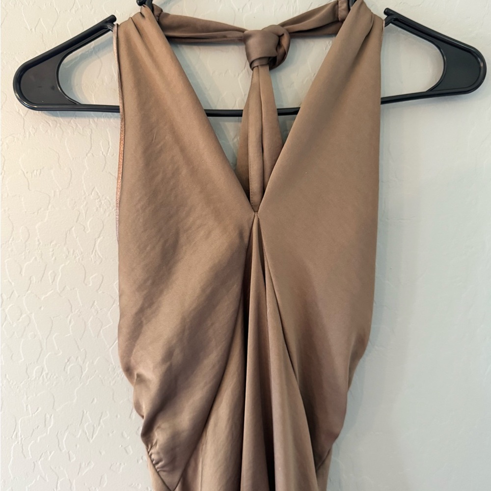 Sleeveless Halter Neck Dress in Taupe brown